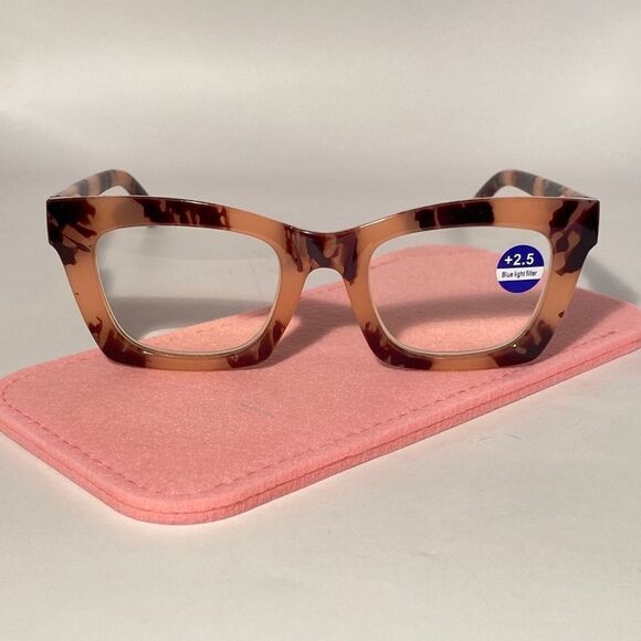 1072 Gretchen Reading Glasses 2.5 Square Pink Brown Tortoise Oversize NWT - Picture 2 of 9